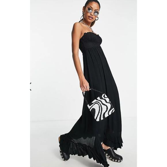 Free People Adella Corset Maxi Dress Black Strapless Lace Size Small - Picture 8 of 14